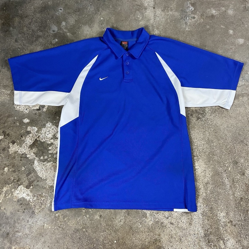 Vintage Nike Dri-FIT Polo T-Shirt Size Large Blue White Short Sleeve Activewear